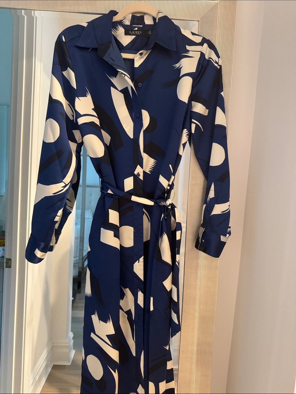 Ralph Lauren Navy Blue Printed Button-Front Shirt Dress - Picture 3 of 3